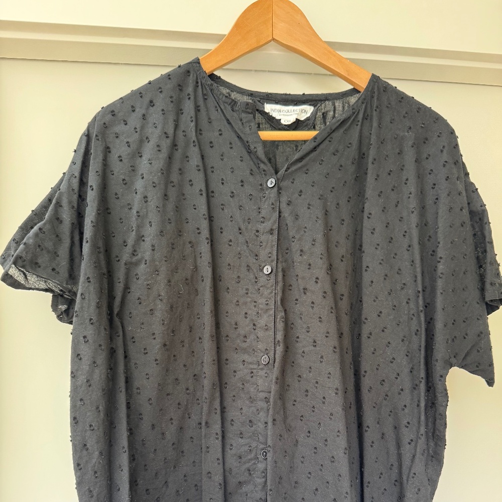 Emerson Fry Charcoal Dot Button-Front Blouse
